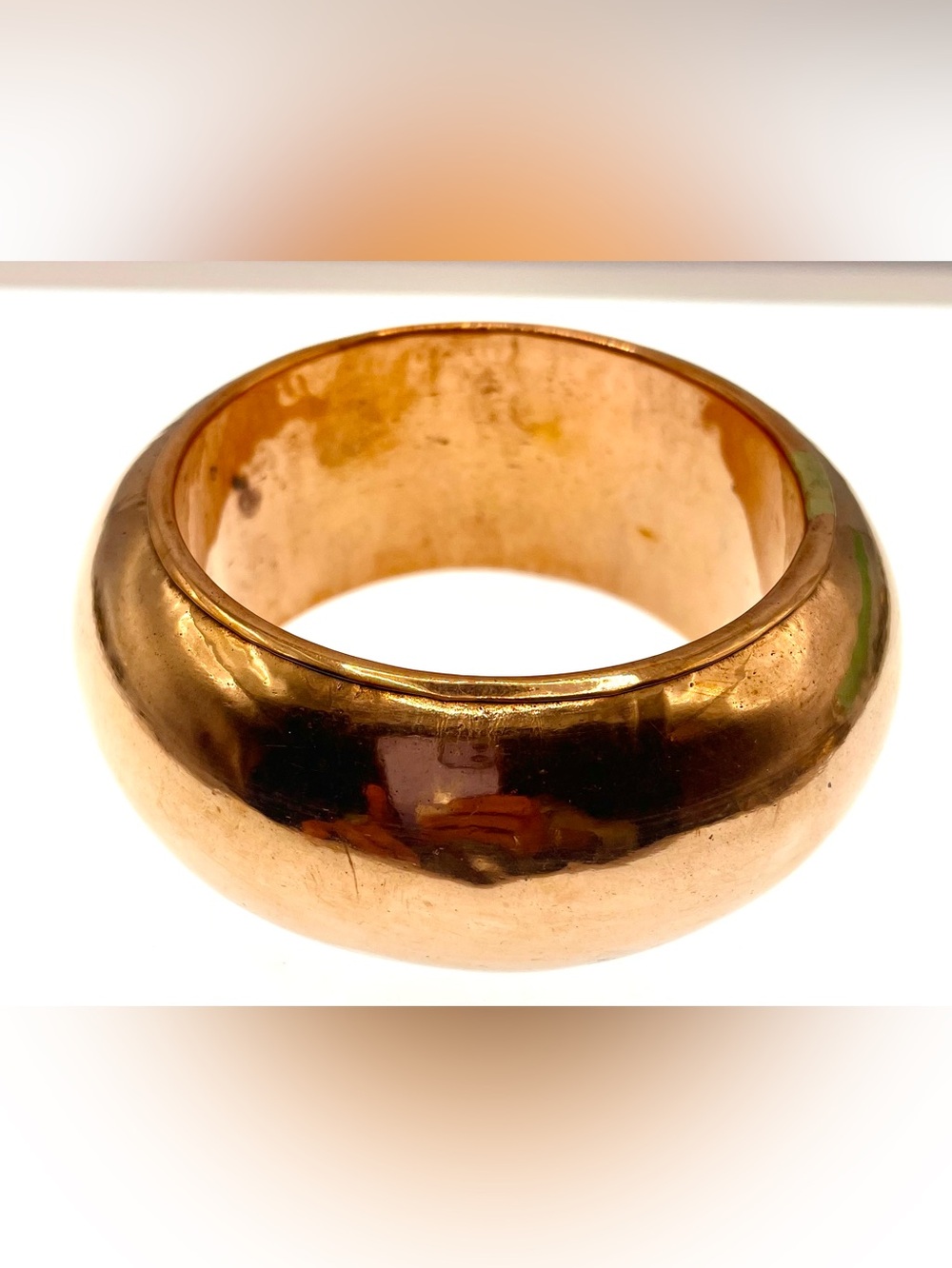 Vintage 1970s Sculptural Dome Copper Bangle Bracelet Wide Statement